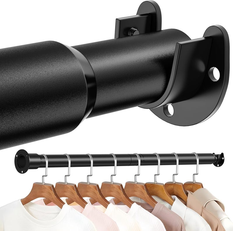 Mavivegue Closet Rod, 17 to 84 Inch Adjustable Closet Rods for Hanging Clothes, Heavy Duty Tension Rod, Black Curtain Rod, for Closet, Wardrobes, Bathroom, Laundry - Image 1